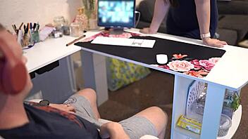 naughty curvy secretary blows boss cock during zoom cum mouthful