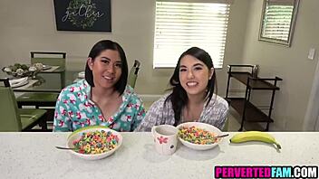 Asian teens blowjob deepthroat group fuck spying voyeur Christmas gift pov