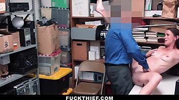 skinny milf caught shoplifting gets fucked hard in garage?