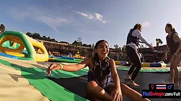 Asian college teen enjoys waterpark fun then boyfriend sex