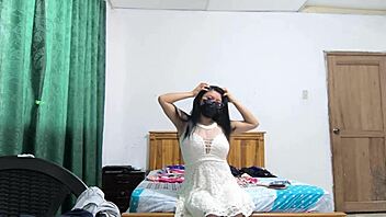 i pick this white dress then sway sensually flashing my beautiful vagina and big natural tits