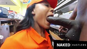 hey sir, want juicy pussy with your fast food public kitchen fuck?