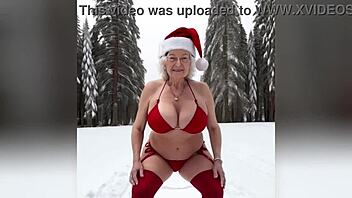 busty granny flaunts bikini with dirty talk then strips nude for christmas!