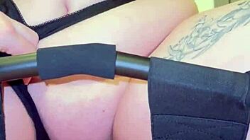 girlfriend rides cock hard using her special sex chair in bedroom pov