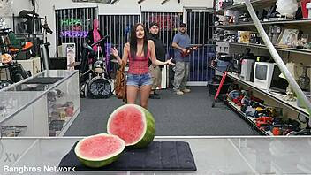 brunette latina gulps down cumshot facial from throbbing cock