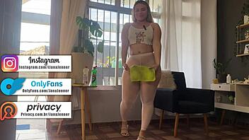 cleaning window in see-through pants revealing sexy ass