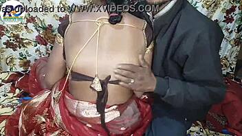 bhabhi's red saree ripped for boob squeeze and rough ass fuck