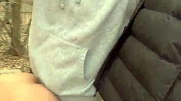 blonde flashes big natural tits then fucks outdoors forest striptease