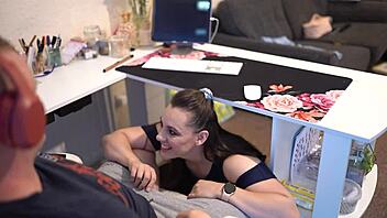 naughty curvy secretary blows boss cock during zoom cum mouthful