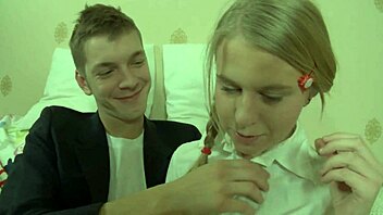 Blonde teen rides monster cock hard