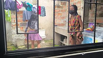 hot housewife sluts film homemade porn right after laundry 😈🔥