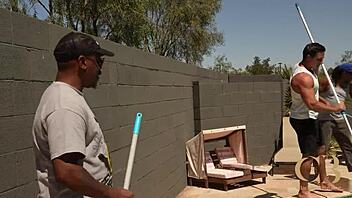 Naked hotwife splashes cum refusing payment in wild group fuck trailer!