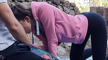 hey, watch this 18yo brunette ride big cock outdoors till she cums hard