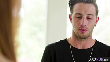 small tits redhead massages big cock