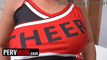 curvy cheerleader milf in uniform gives titty fuck cumshot