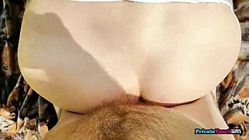 Mature Russian couple pounds pussy deep in wild forest