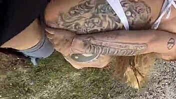 Tattooed Blonde Fucks Lover on Beach