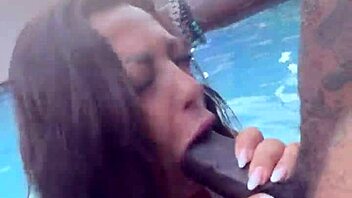 thick brunette gags on jason luv's massive bbc tits bouncing wildly deep