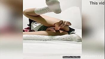 Mexican college girl sophia bellee stuffs dildo then fucks friend