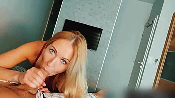 pretty blonde master deepthroats muscular cock like a pro