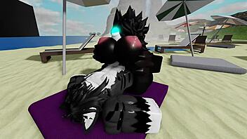 She rides his monster cock hard doggystyle on the beach roughly