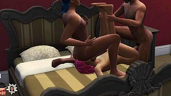 Step siblings caught banging, now stepdad joins for dp gangbang ride