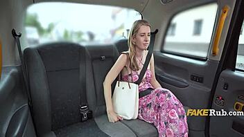 beautiful blonde short on cash fucks tight pussy in taxi backseat reality