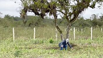 Old pervert ravages innocent country teen in homemade outdoor fuck