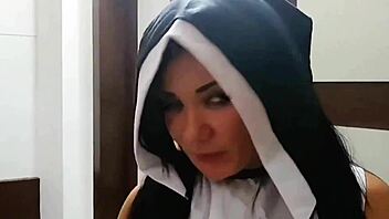 innocent halloween nun takes creamy brazilian blowjob load