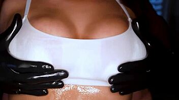 hot brunette oiled up fucked by huge black cock