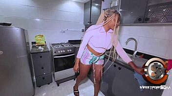 In her kitchen Sexyvee squirts wildly impaled on that massive ebony monster cock