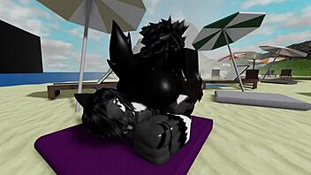 She rides his monster cock hard doggystyle on the beach roughly