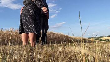 mature milf in dress jerks off guy while wife waits 😏💦