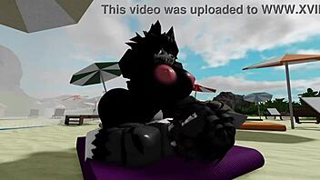 She rides his monster cock hard doggystyle on the beach roughly