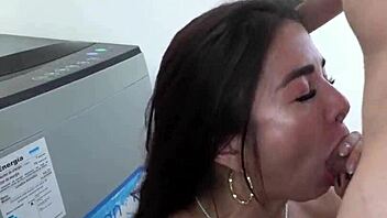 fitness latina milf fucks muscular repairman hard while hubby's away