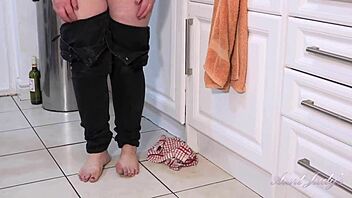 auntjudys busty 48yo bbw gets wet masturbating in kitchen naturally