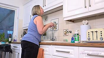 auntjudys busty 48yo bbw gets wet masturbating in kitchen naturally