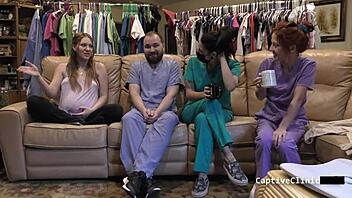 troubled tongue! nova maverick gags deep on cock backstage as pregnant nurse