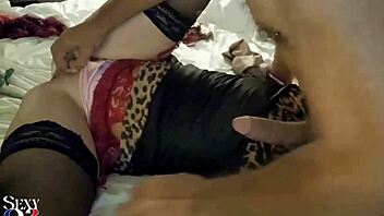 French Slut In Satin Dress, Garter, Panties, Heels Takes Doggystyle And Blowjob