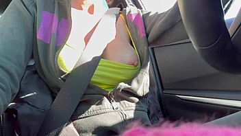ohh italian milf artemisia flashes huge nipples on sexy car ride uhh