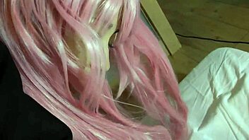 megurine luka vocaloid cosplay babe sucks cock and masturbates wildly