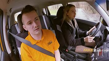 Tattoo Babe Sucks Mega Crush Instructor Cock In Taxi