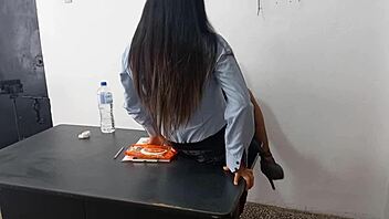 secretary seduces me at work, we fuck on desk then standing slow...