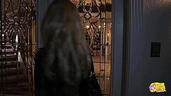 blonde lesbians kiss and lick pussies passionately with toys on stairs