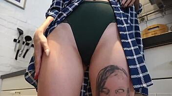 Quick Doggystyle Fuck with Hot Tattooed Neighbor in Kitchen