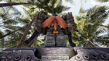 lara croft begs ancient statue to creampie her tight hole in 3d hentai