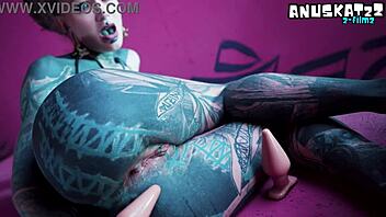 Skinny tattoo slut fists gaping asshole with huge toys