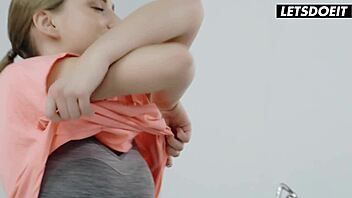 petite oxana chic's yoga flows into sensual couple sex