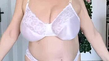 busty granny dances seductively in sexy lingerie