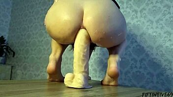 young milf fists her gaping asshole first time with huge toy!